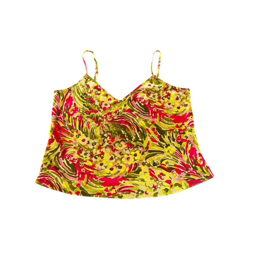 cinq a sept Women Abstract Floral Swirl Camisole V-Neck Spaghetti Strap Top SZ L